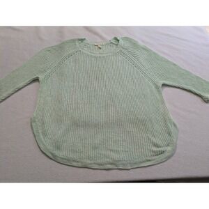 EILEEN FISHER 100% linen Sweater 3/4 Sleeve Crew Neck Med Mint Green Lightweight